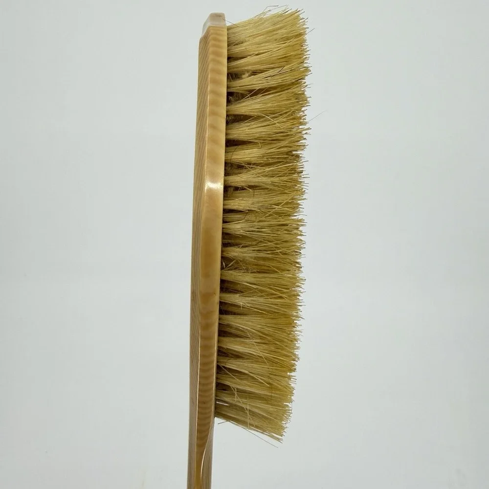 Vtg‎ Beveled Faux Woodgrain Vanity Hair Brush Crest Shape Floral Design 8.25